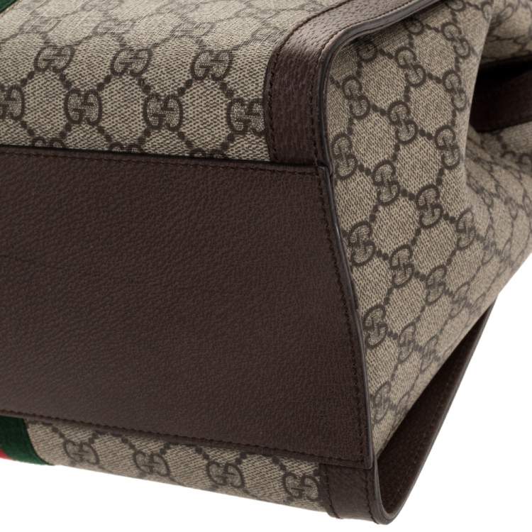 Pre Owned Gucci Brown/Beige GG Supreme Canvas and Leather Medium Ophidia Tote