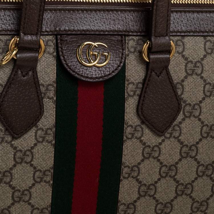 Pre Owned Gucci Brown/Beige GG Supreme Canvas and Leather Medium Ophidia Tote