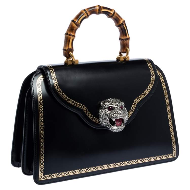 Pre Owned Gucci Black Leather Medium Thiara Bamboo Top Handle Bag