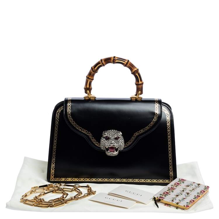 Pre Owned Gucci Black Leather Medium Thiara Bamboo Top Handle Bag