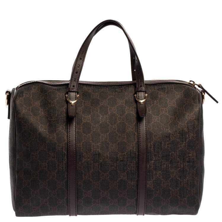 Pre Owned Gucci Dark Brown GG Supreme Canvas and Leather Medium Joy Boston Bag