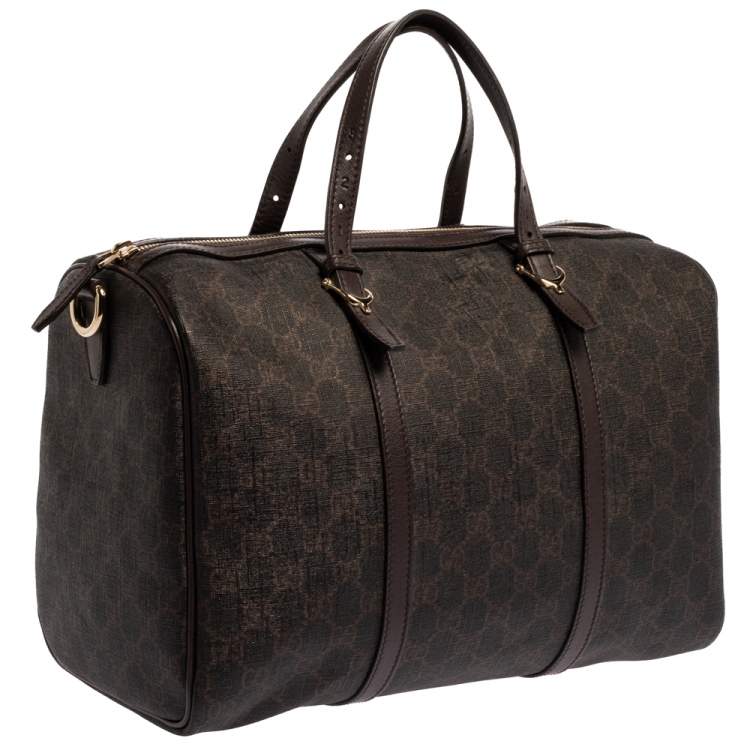 Pre Owned Gucci Dark Brown GG Supreme Canvas and Leather Medium Joy Boston Bag