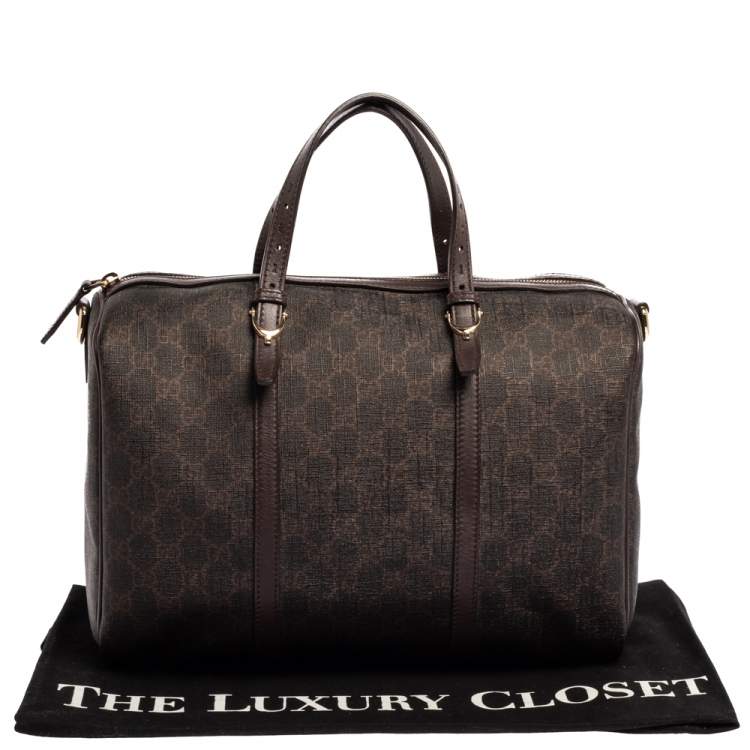 Pre Owned Gucci Dark Brown GG Supreme Canvas and Leather Medium Joy Boston Bag