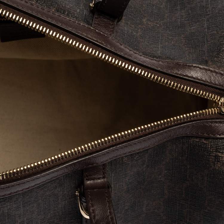 Pre Owned Gucci Dark Brown GG Supreme Canvas and Leather Medium Joy Boston Bag