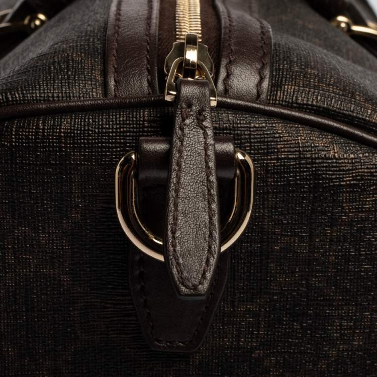 Pre Owned Gucci Dark Brown GG Supreme Canvas and Leather Medium Joy Boston Bag