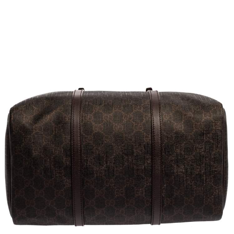 Pre Owned Gucci Dark Brown GG Supreme Canvas and Leather Medium Joy Boston Bag