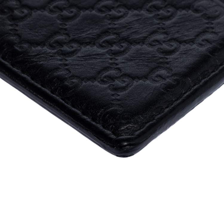 Pre Owned Gucci Black Guccissima Leather Card Holder