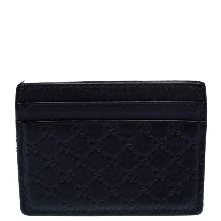 Pre Owned Gucci Black Guccissima Leather Card Holder
