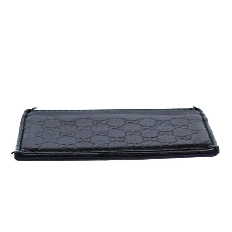 Pre Owned Gucci Black Guccissima Leather Card Holder
