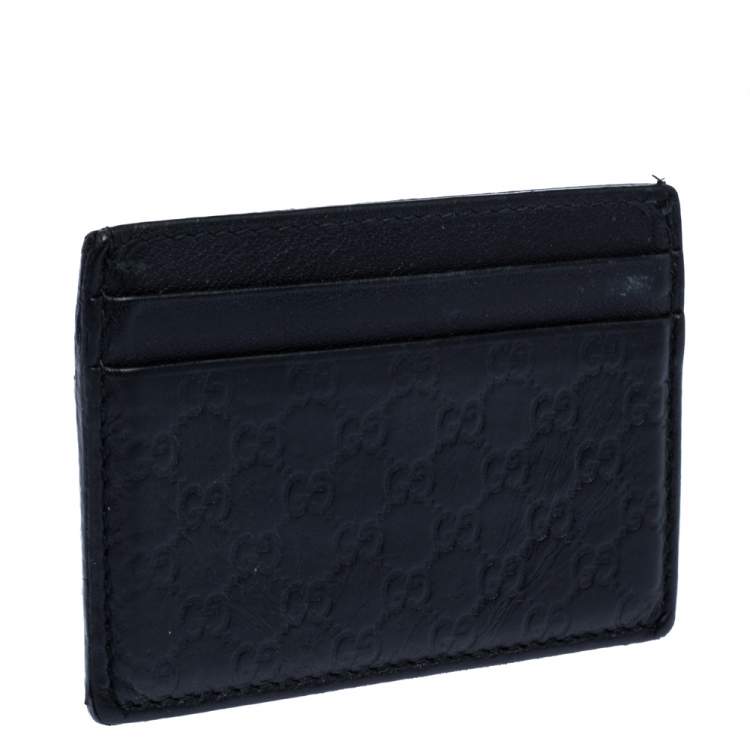 Pre Owned Gucci Black Guccissima Leather Card Holder