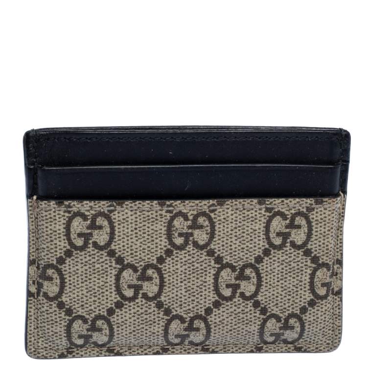 Pre Owned Gucci Beige/Black GG Supreme Canvas Tiger Card Holder