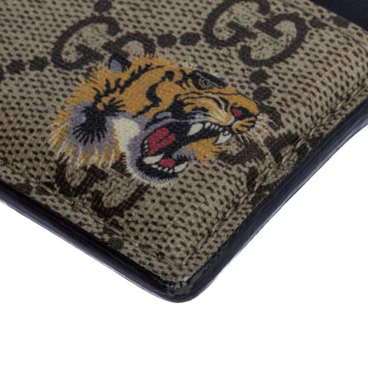 Pre Owned Gucci Beige/Black GG Supreme Canvas Tiger Card Holder