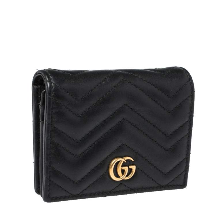 Pre Owned Gucci Black Matelasse Leather GG Marmont Card Case