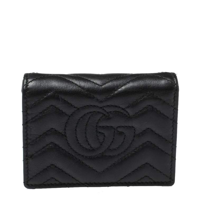 Pre Owned Gucci Black Matelasse Leather GG Marmont Card Case