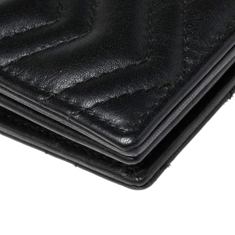 Pre Owned Gucci Black Matelasse Leather GG Marmont Card Case