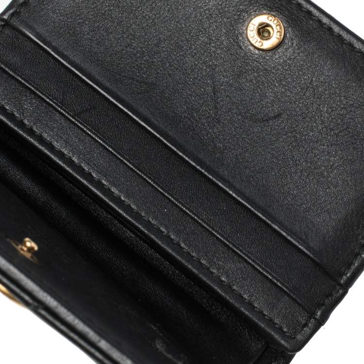 Pre Owned Gucci Black Matelasse Leather GG Marmont Card Case