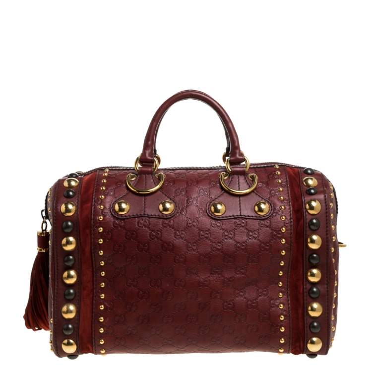 Pre Owned Gucci Red Leather and Suede Large Babouska Indy Boston Bag