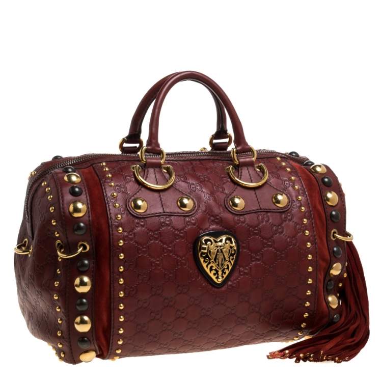 Pre Owned Gucci Red Leather and Suede Large Babouska Indy Boston Bag