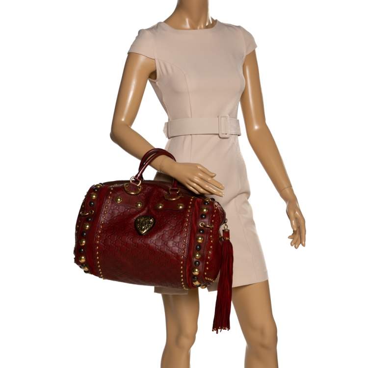 Pre Owned Gucci Red Leather and Suede Large Babouska Indy Boston Bag