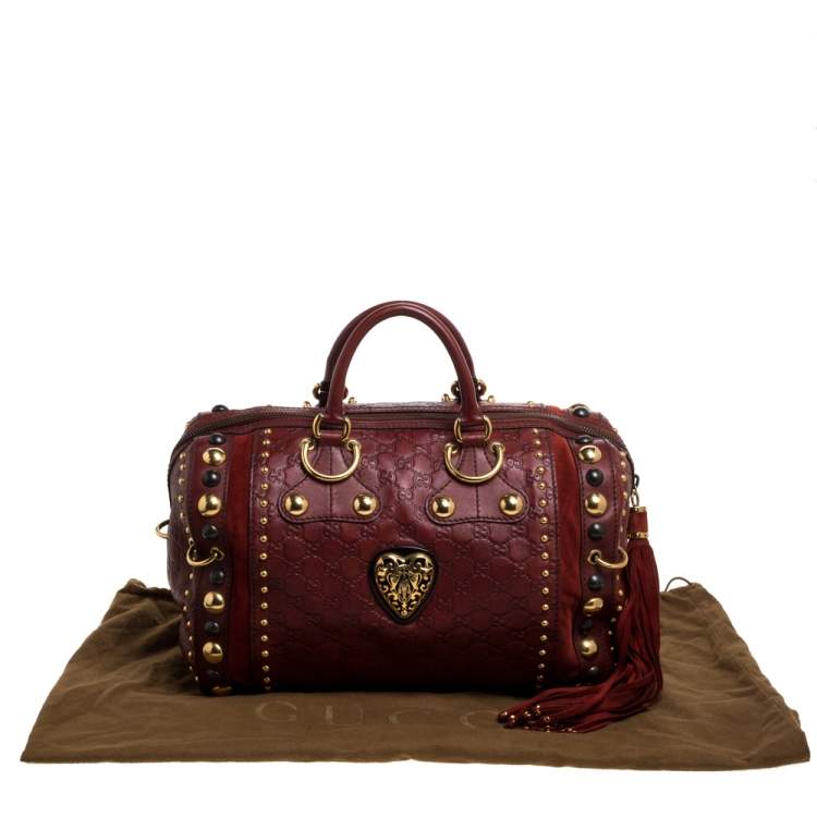 Pre Owned Gucci Red Leather and Suede Large Babouska Indy Boston Bag