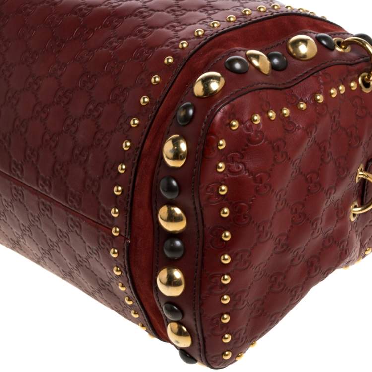 Pre Owned Gucci Red Leather and Suede Large Babouska Indy Boston Bag