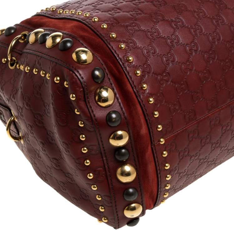 Pre Owned Gucci Red Leather and Suede Large Babouska Indy Boston Bag