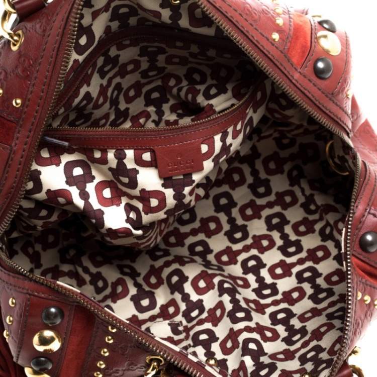 Pre Owned Gucci Red Leather and Suede Large Babouska Indy Boston Bag