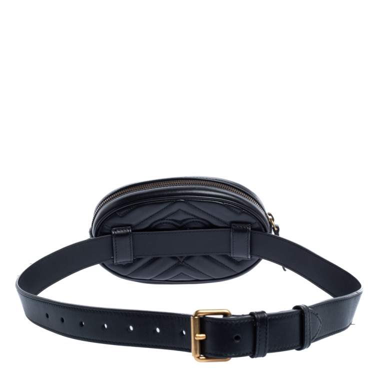 Pre Owned Gucci Black Matelasse Leather GG Marmont Belt Bag