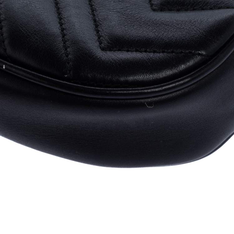 Pre Owned Gucci Black Matelasse Leather GG Marmont Belt Bag