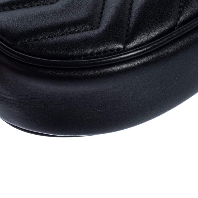 Pre Owned Gucci Black Matelasse Leather GG Marmont Belt Bag