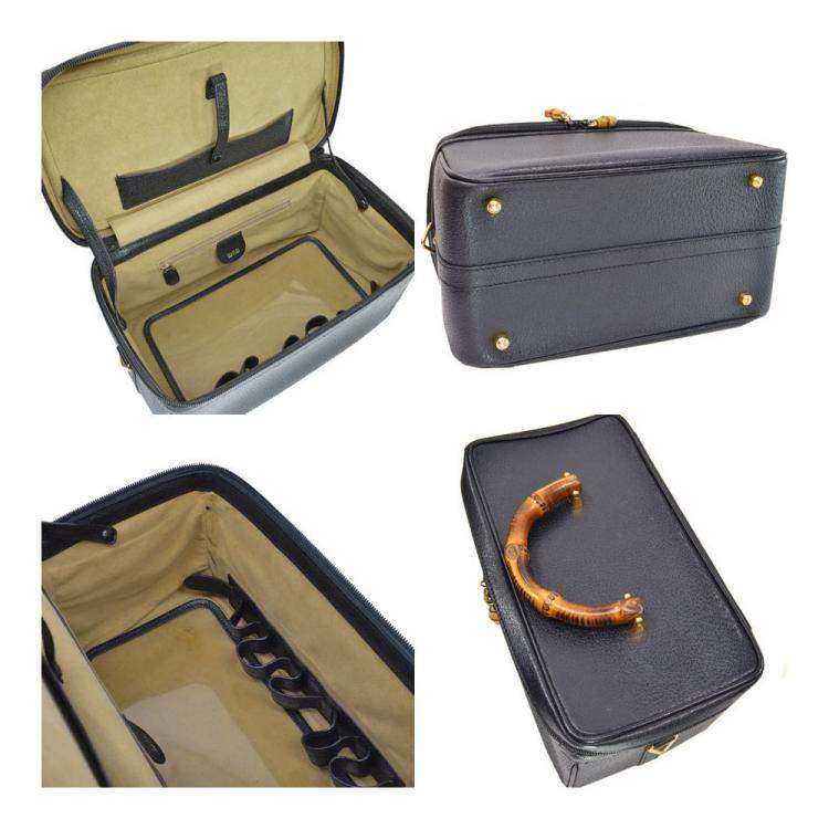 Pre Owned Gucci Black Leather Vintage Vanity Top Handle Bag
