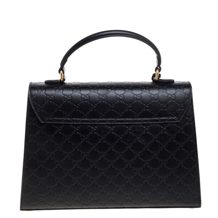 Pre Owned Gucci Black Guccissima Leather Medium Padlock Top Handle Bag