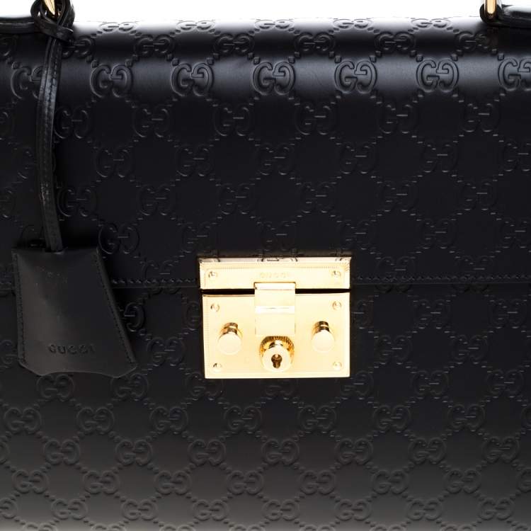 Pre Owned Gucci Black Guccissima Leather Medium Padlock Top Handle Bag