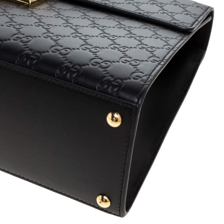 Pre Owned Gucci Black Guccissima Leather Medium Padlock Top Handle Bag