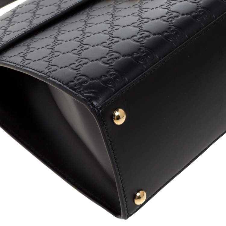 Pre Owned Gucci Black Guccissima Leather Medium Padlock Top Handle Bag