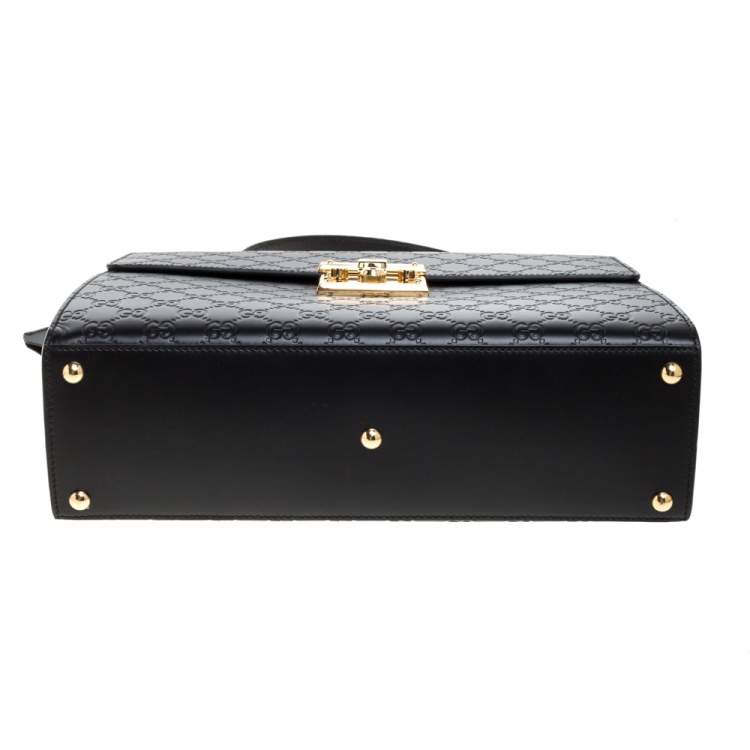 Pre Owned Gucci Black Guccissima Leather Medium Padlock Top Handle Bag
