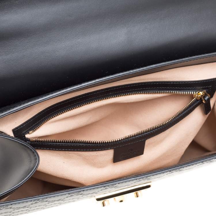Pre Owned Gucci Black Guccissima Leather Medium Padlock Top Handle Bag
