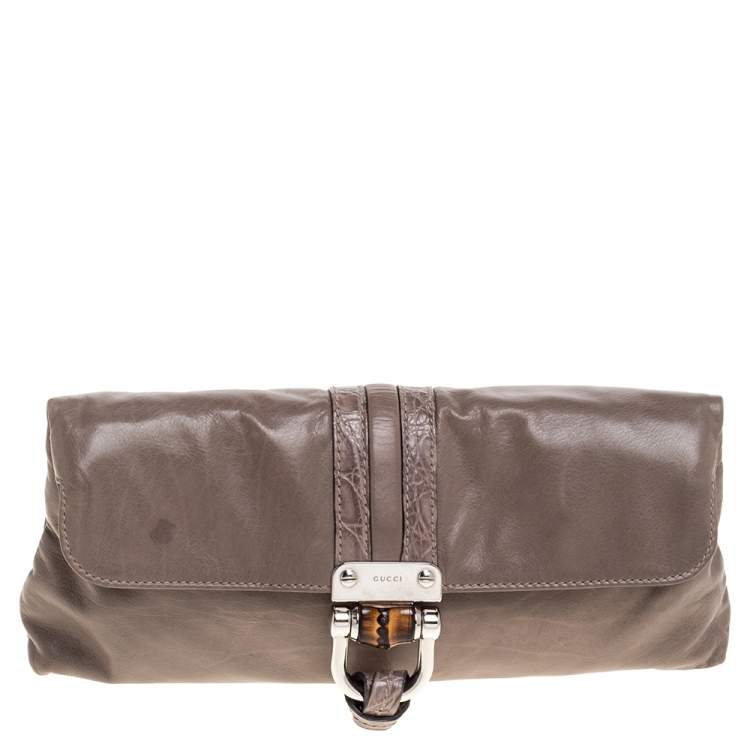 Gucci Taupe Leather Croisette Clutch Gucci | The Luxury Closet
