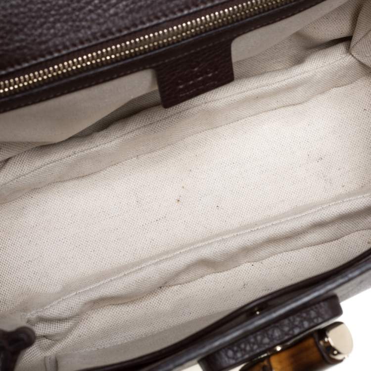 Pre Owned Gucci Dark Brown Leather Medium New Bamboo Top Handle Bag