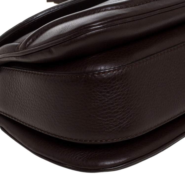 Pre Owned Gucci Dark Brown Leather Medium New Bamboo Top Handle Bag