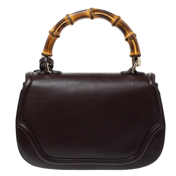 Pre Owned Gucci Dark Brown Leather Medium New Bamboo Top Handle Bag