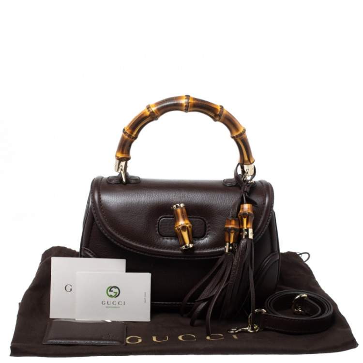 Pre Owned Gucci Dark Brown Leather Medium New Bamboo Top Handle Bag