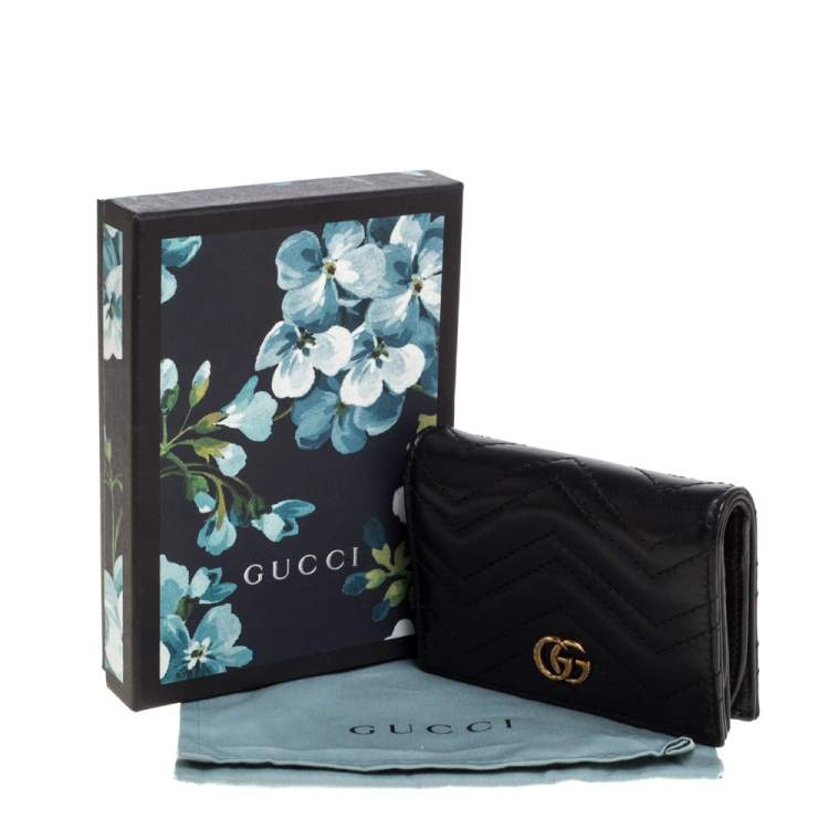 Pre Owned Gucci Black Matelasse Leather GG Marmont Card Case