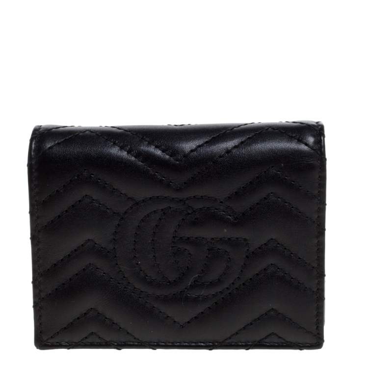 Pre Owned Gucci Black Matelasse Leather GG Marmont Card Case