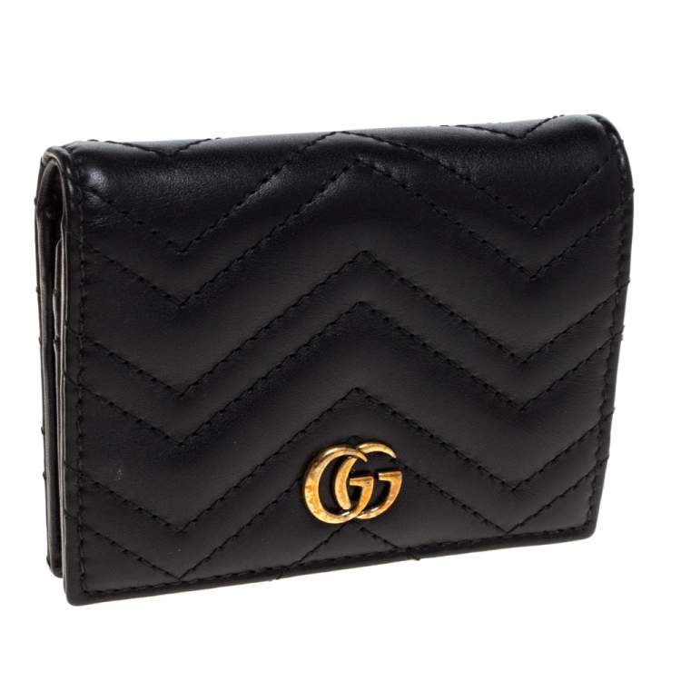 Pre Owned Gucci Black Matelasse Leather GG Marmont Card Case