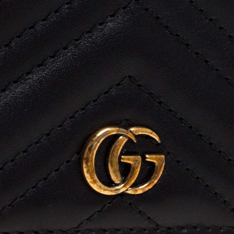 Pre Owned Gucci Black Matelasse Leather GG Marmont Card Case