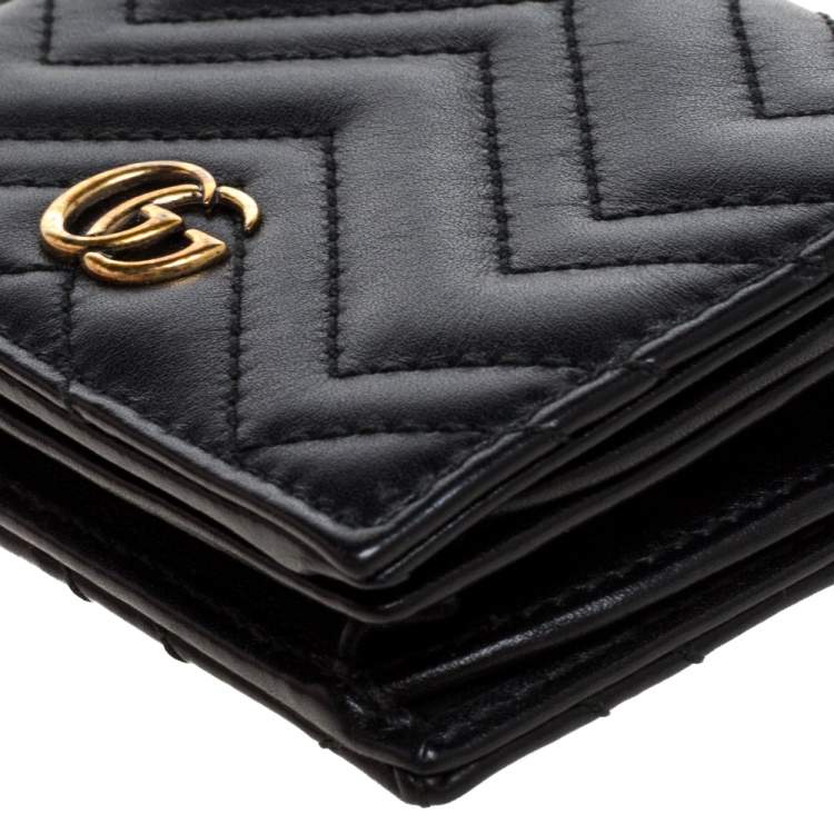 Pre Owned Gucci Black Matelasse Leather GG Marmont Card Case