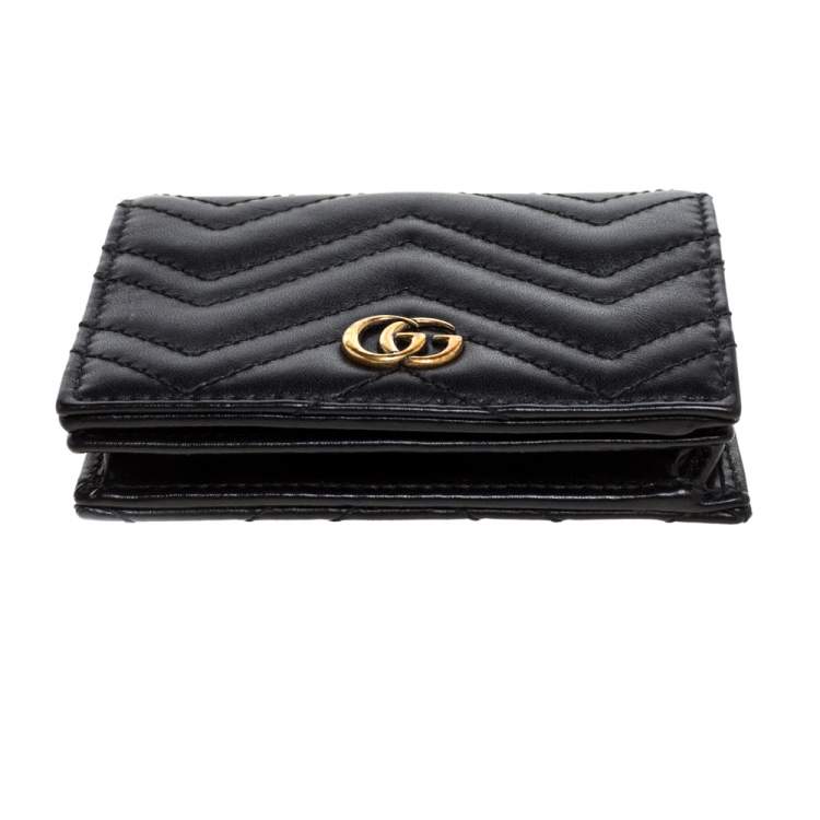 Pre Owned Gucci Black Matelasse Leather GG Marmont Card Case