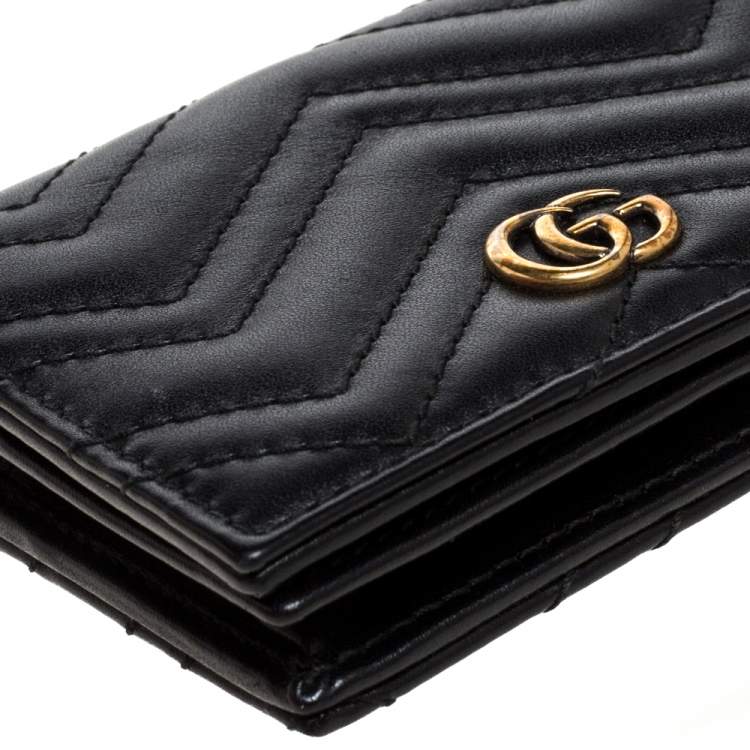 Pre Owned Gucci Black Matelasse Leather GG Marmont Card Case