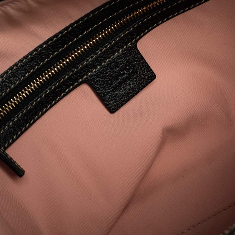 Pre Owned Gucci Black Printed SIlk/Satin and Leather Small Charmy Boston Bag